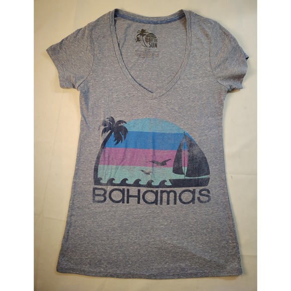 Fifth Sun Tops - Fifth Sun Bahamas Graphic Tee Shirt Womens Medium Blue VNeck Tropical Sailboat